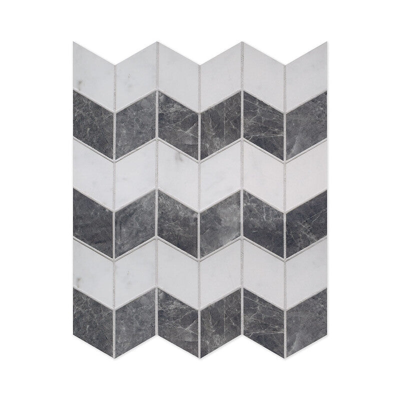 BIANCO CARRARA PORCELAIN: Bianco Carrara Zig-Zag Diamond Mosaic (polished | 12"x13"x25/64" | straight cut)