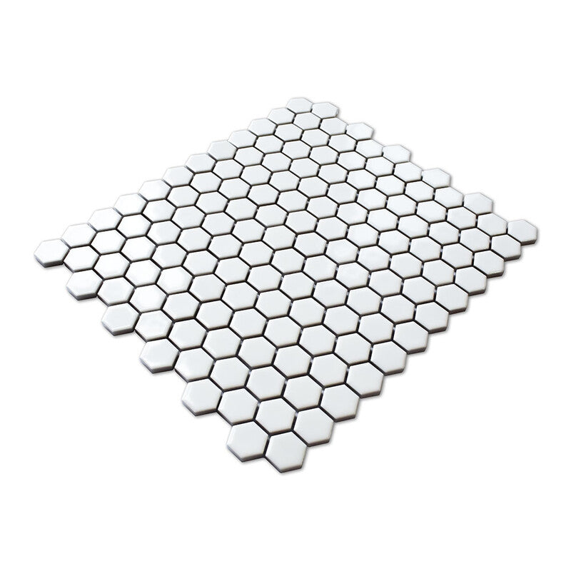 ALPINE PORCELAIN: White Penny Hexagon Mosaic (glossy | 10"x11"x1/8" | rectified)