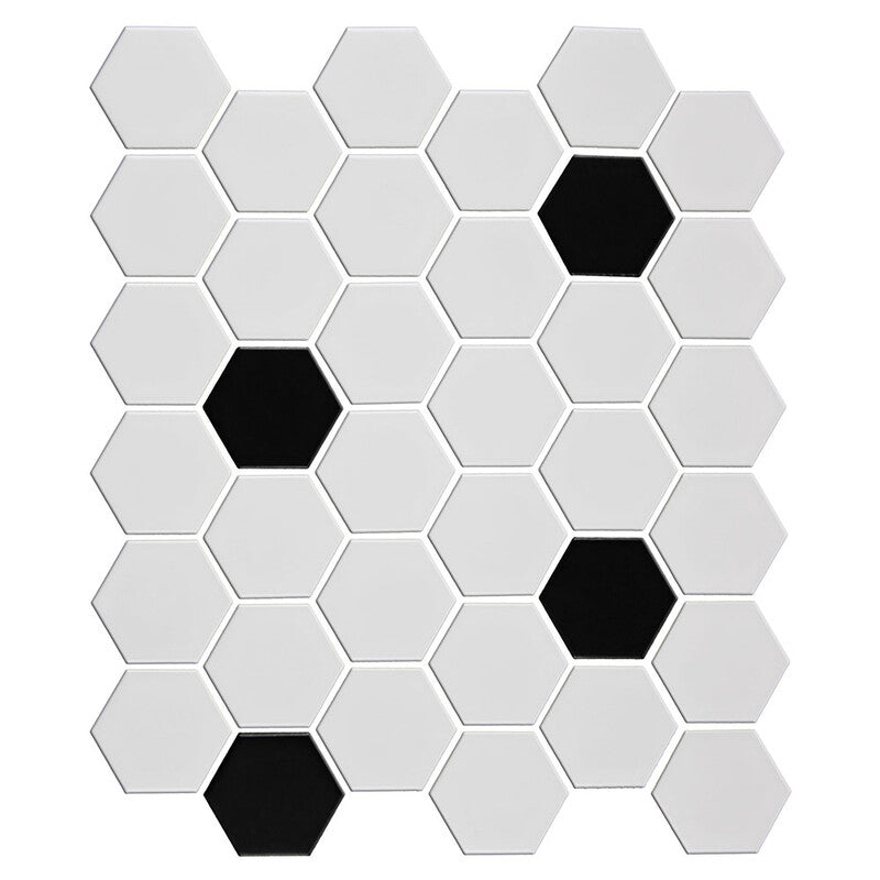 ALPINE PORCELAIN: White 2 Hexagon Mosaic (matte | 10"x12"x3/4" | rectified)