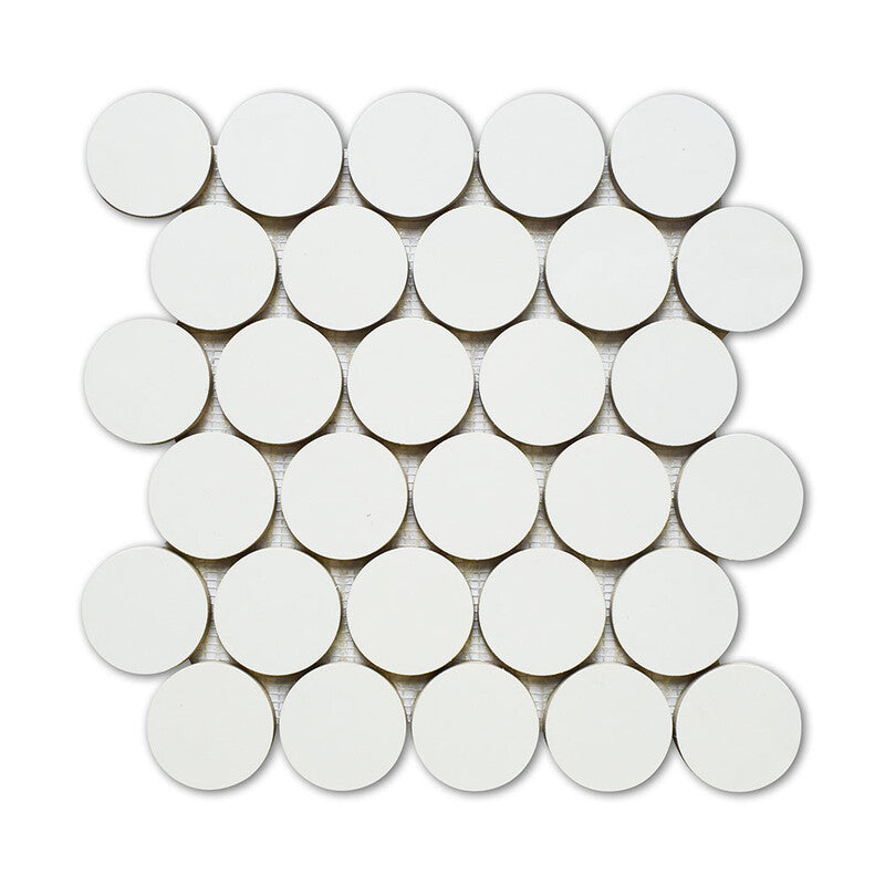 ALPINE PORCELAIN: White Sphere Large Penny Round Mosaic (polished | 13"x14"x7/10" | rectified)