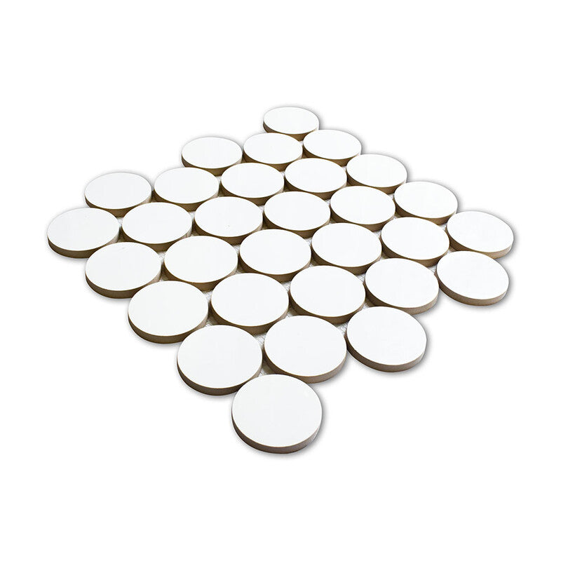 ALPINE PORCELAIN: White Sphere Large Penny Round Mosaic (polished | 13"x14"x7/10" | rectified)