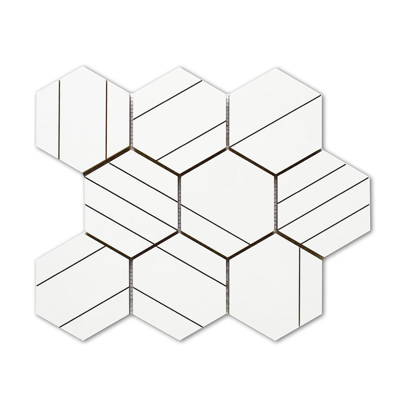 ALPINE PORCELAIN: White Craft Hexagon Mosaic (polished | 11"x13"x1/5" | rectified)