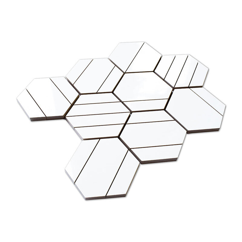 ALPINE PORCELAIN: White Craft Hexagon Mosaic (polished | 11"x13"x1/5" | rectified)