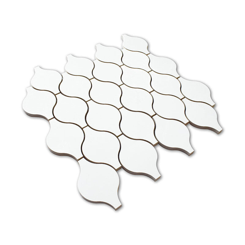 ALPINE PORCELAIN: White Infinity Arabesque Mosaic (polished | 14"x14"x3/5" | rectified)
