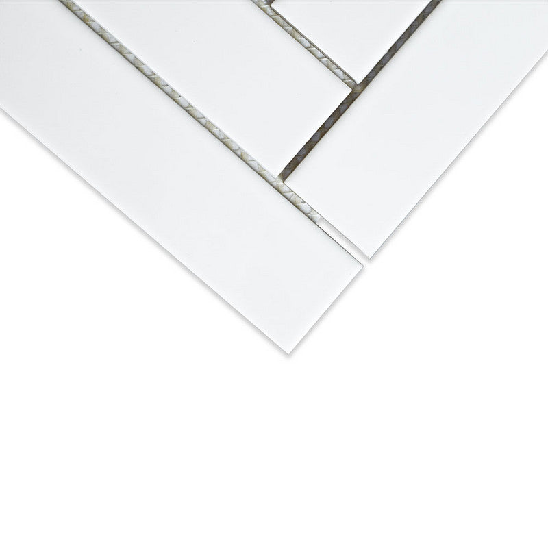 METRO WALL CERAMIC: White Herringbone Mosaic (matte | 10"x13"x15/64" | straight cut)