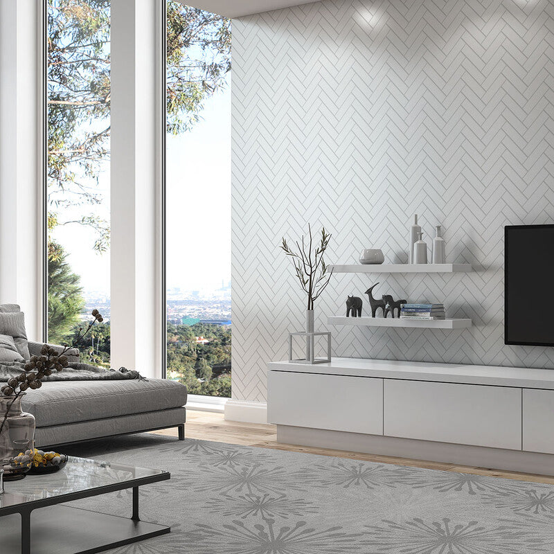 METRO WALL CERAMIC: White Herringbone Mosaic (matte | 10"x13"x15/64" | straight cut)