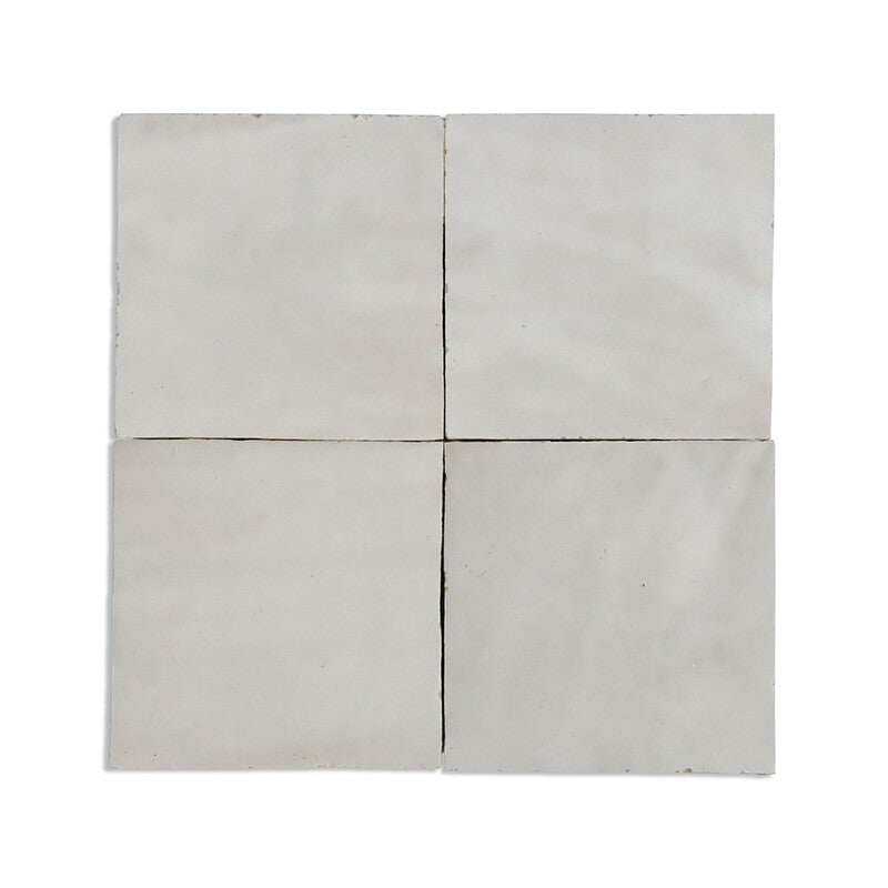 MOROCCAN: Porcelain White Square Zellige Field Tile (4"x4"x1/2" | glossy)