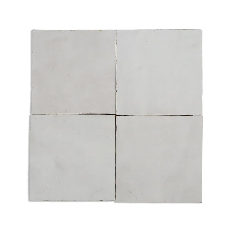 MOROCCAN: Extra White Square Zellige Field Tile (4"x4"x1/2" | glossy)