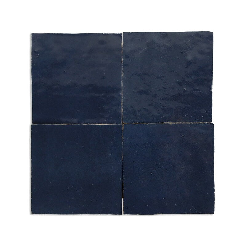 MOROCCAN: Oxford Blue Square Zellige Field Tile (4"x4"x1/2" | glossy)