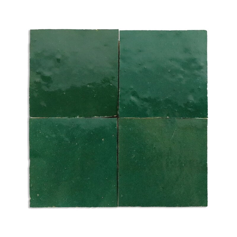 MOROCCAN: Dark Green Square Zellige Field Tile (4"x4"x1/2" | glossy)