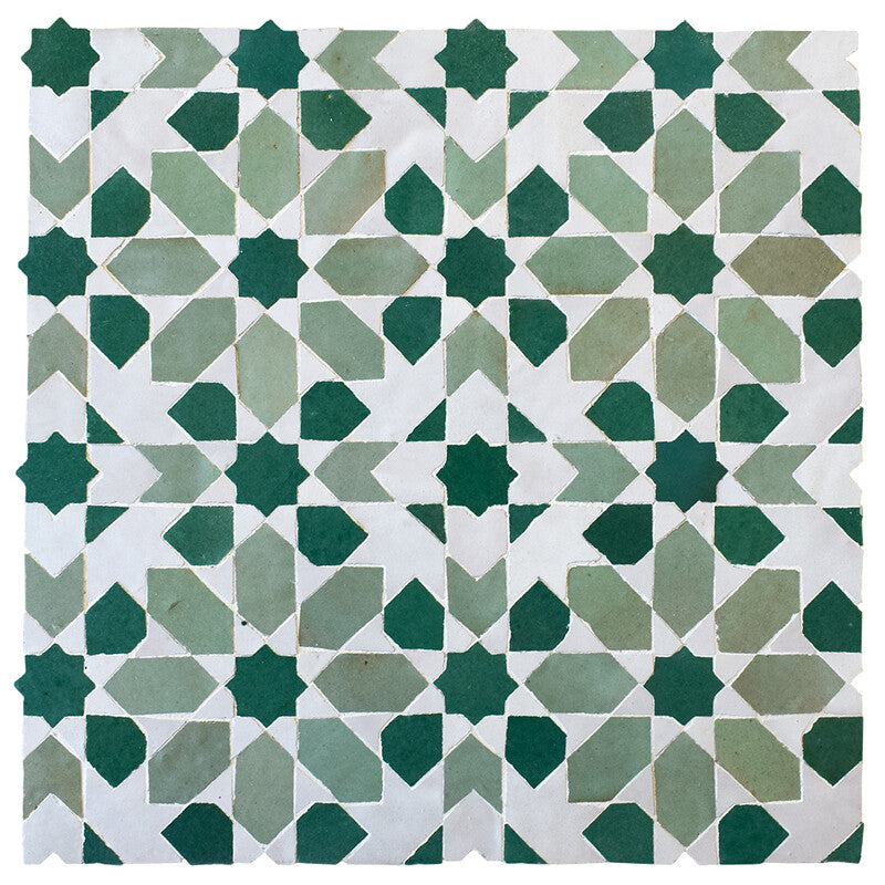 MOROCCAN: Dark Green, Turquoise Najma Zellige Mosaic (11"x11"x3/4" | glossy)