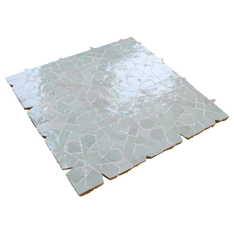 MOROCCAN: Monochromatic Pistachio Amine Zellige Mosaic (11"x11"x3/4" | glossy)