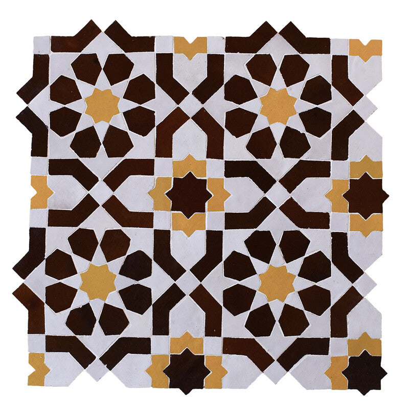 MOROCCAN: Brown, Yellow, White Jasmine Zellige Mosaic (11"x11"x3/4" | glossy)