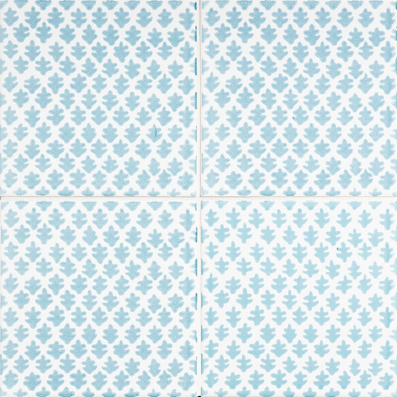 SISTER PARISH: Snow White, Ocean Burmese Field Deco Tile (glossy | 6"x6"x3/8" | straight cut)