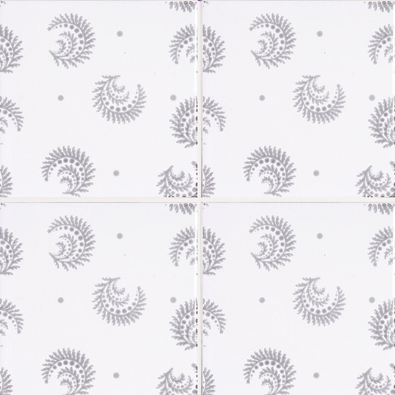 SISTER PARISH: Snow White, Tinta Desmond Field Deco Tile (glossy | 6"x6"x3/8" | straight cut)