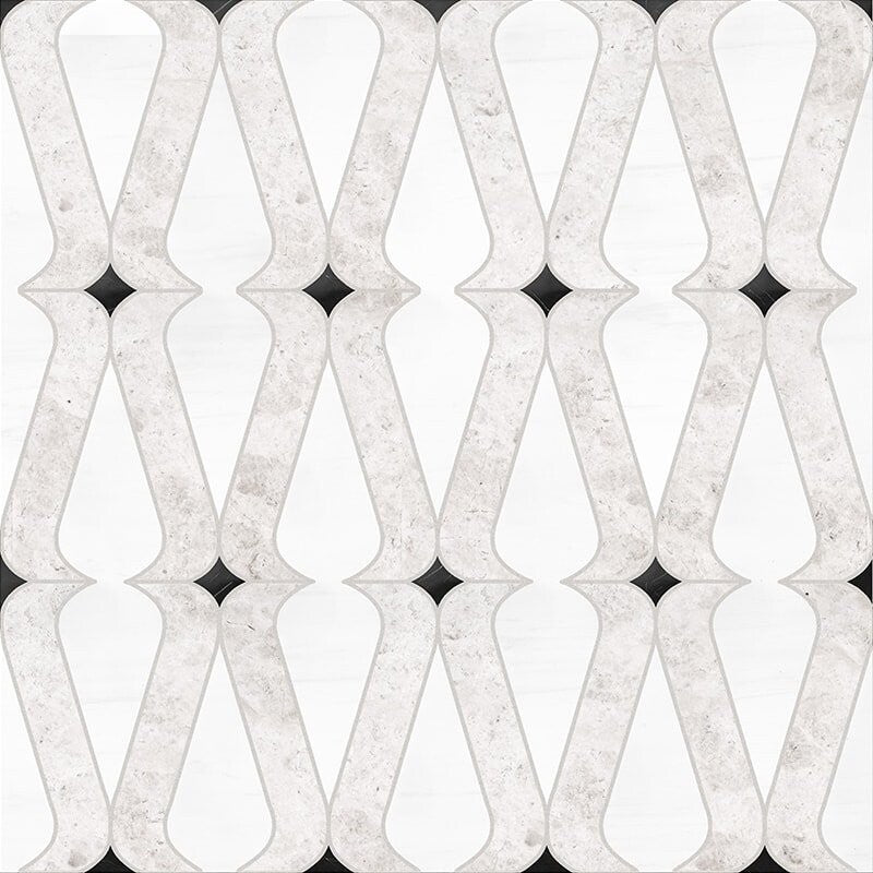 TAOS : Snow White China Black Linon Mosaic (multi finish | 8"x12"x1/4" | straight cut)