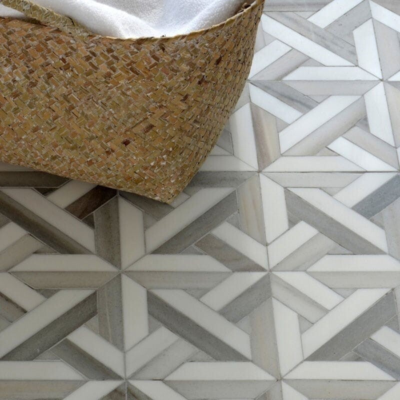TALYA: Skyline Vein Cut Marmara Lattice Mosaic (multi finish | 9"x9"x11/16" | straight cut)