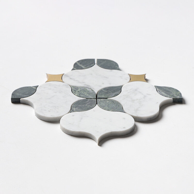VERDE TIA : Carrara Lily Mosaic (honed | 9"x9"x7/16" | straight cut)