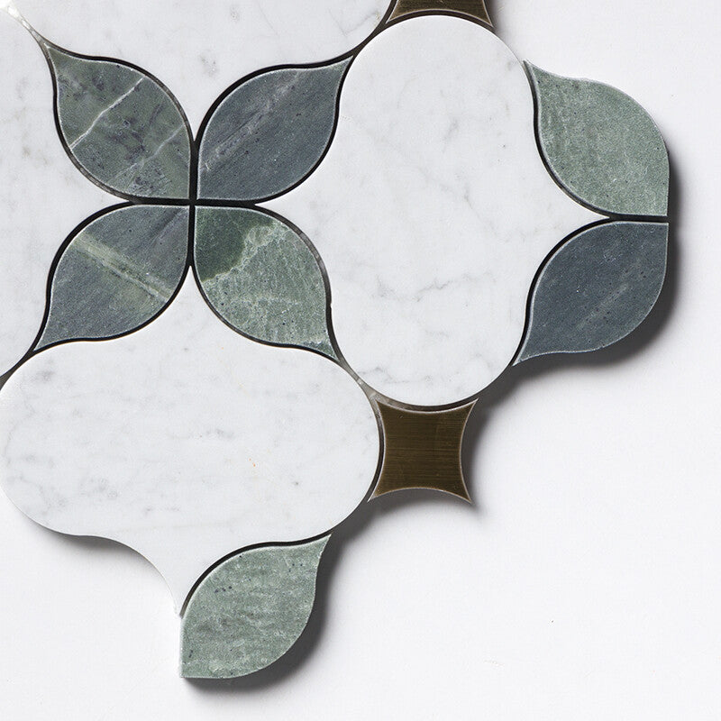 VERDE TIA : Carrara Lily Mosaic (honed | 9"x9"x7/16" | straight cut)