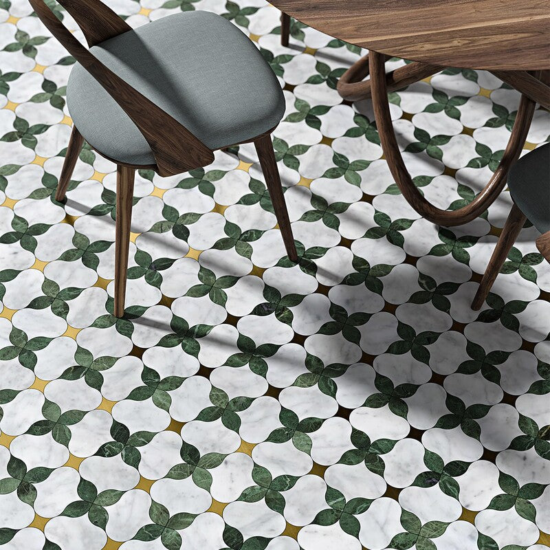 VERDE TIA : Carrara Lily Mosaic (honed | 9"x9"x7/16" | straight cut)