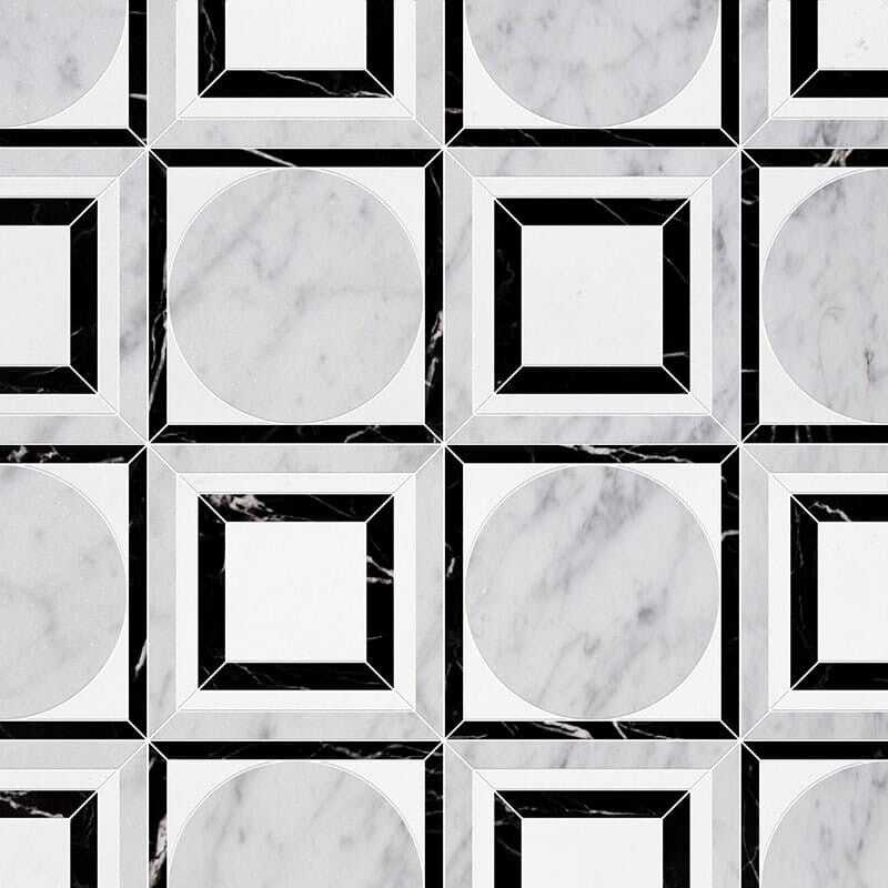 TALYA: China Black Thassos White Cicero Mosaic (multi finish | 12"x12"x3/8" | straight cut)