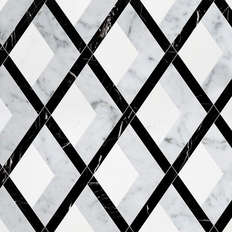 TALYA: China Black Thassos White Hippodrome Diamonds Mosaic (multi finish | 10"x11"x11/16" | straight cut)