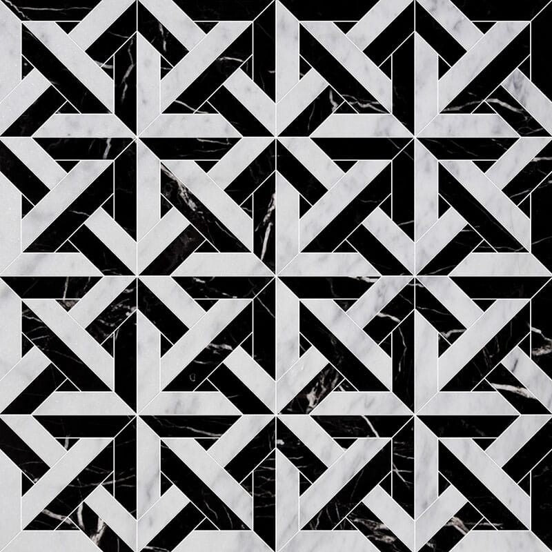 TALYA: China Black Marmara Lattice Mosaic (multi finish | 9"x9"x11/16" | straight cut)