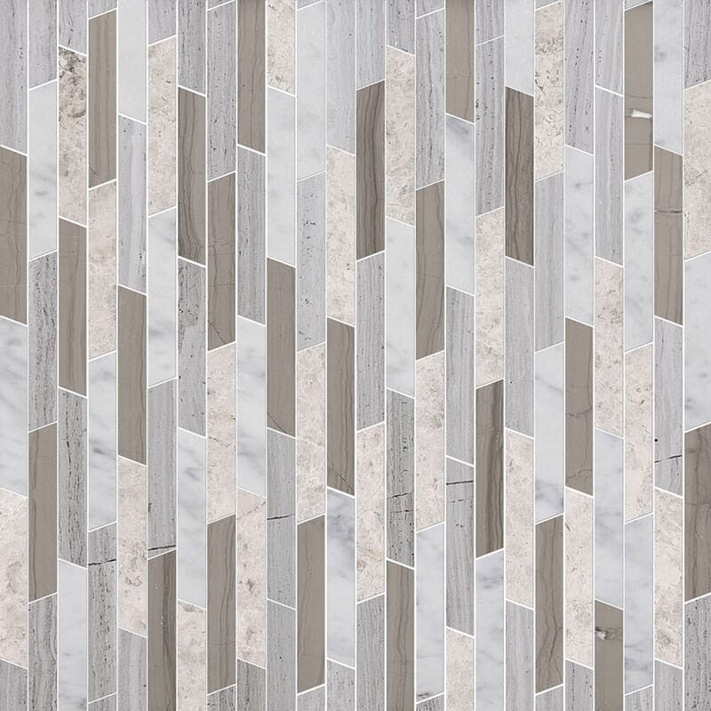 TALYA: Haisa Dark Silver Shadow Rhodes Chevron Mosaic (multi finish | 8"x14"x13/16" | straight cut)