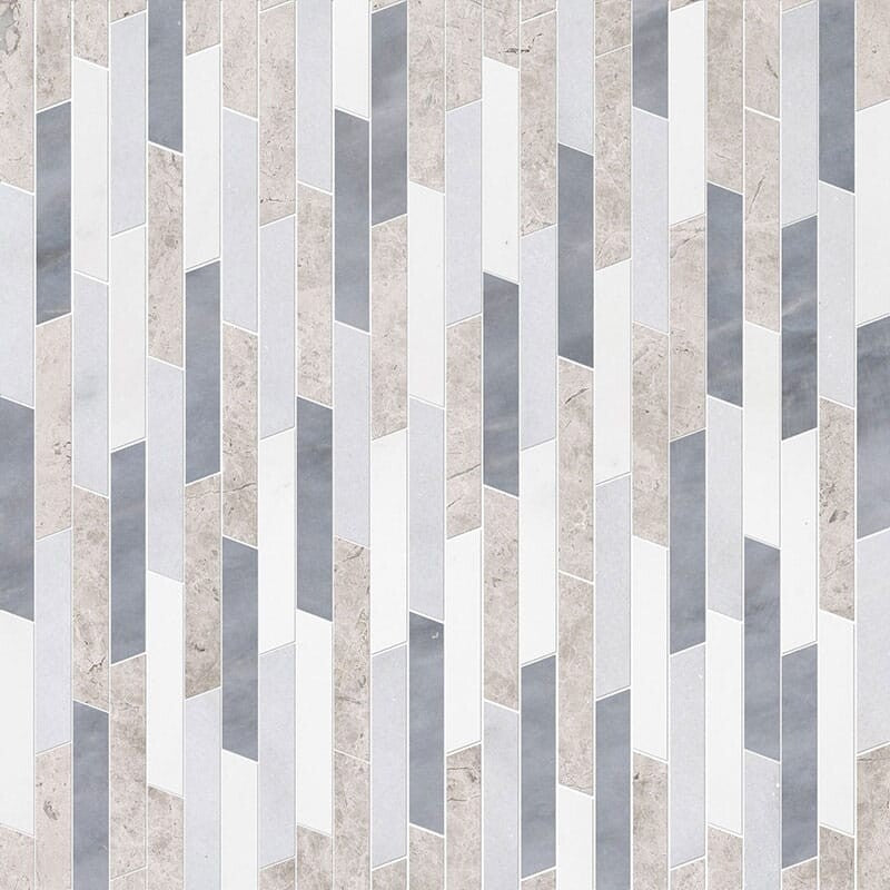 TALYA: Silver Shadow Glacier Rhodes Chevron Mosaic (multi finish | 8"x14"x13/16" | straight cut)