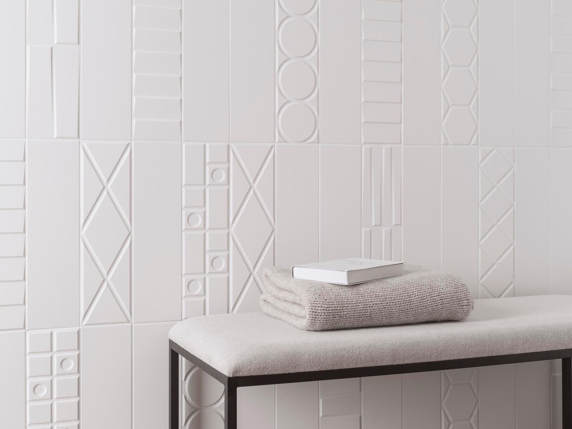 Geo White Deco Wall Tile (5x17x9.5-mm | gloss)