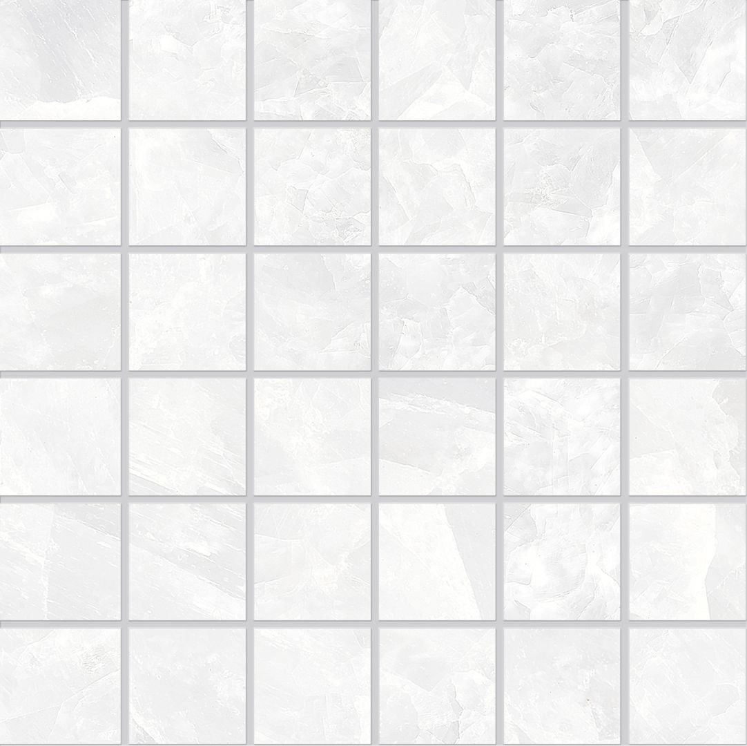 Tele Di Marmo Revolution Thassos porcelain mosaic tile by Emil, full lappato finish, 11 13/16"x11 13/16"x9.5-mm size. Premium Italian porcelain for floors and walls.