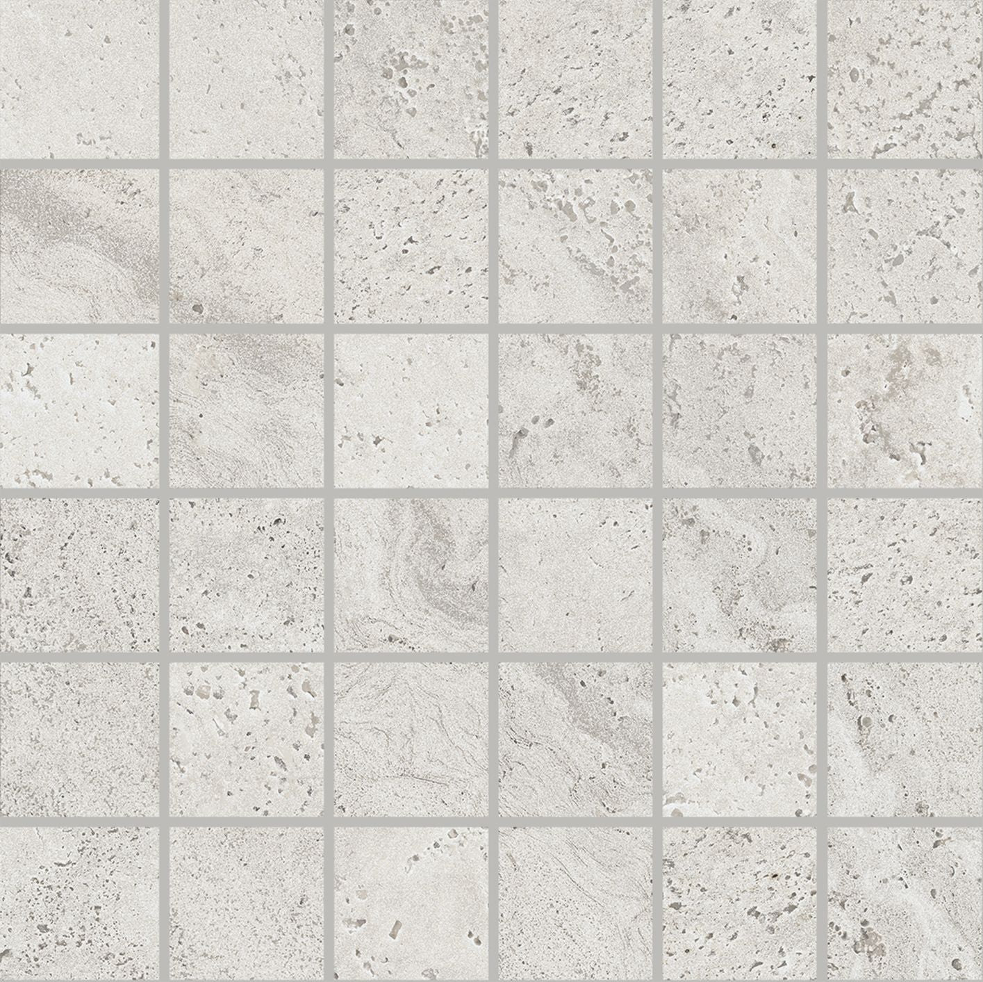 Unique Travertine Silver porcelain mosaic tile by Emil, 11 13/16"x11 13/16"x9.5-mm size. Premium Italian porcelain for floors and walls.