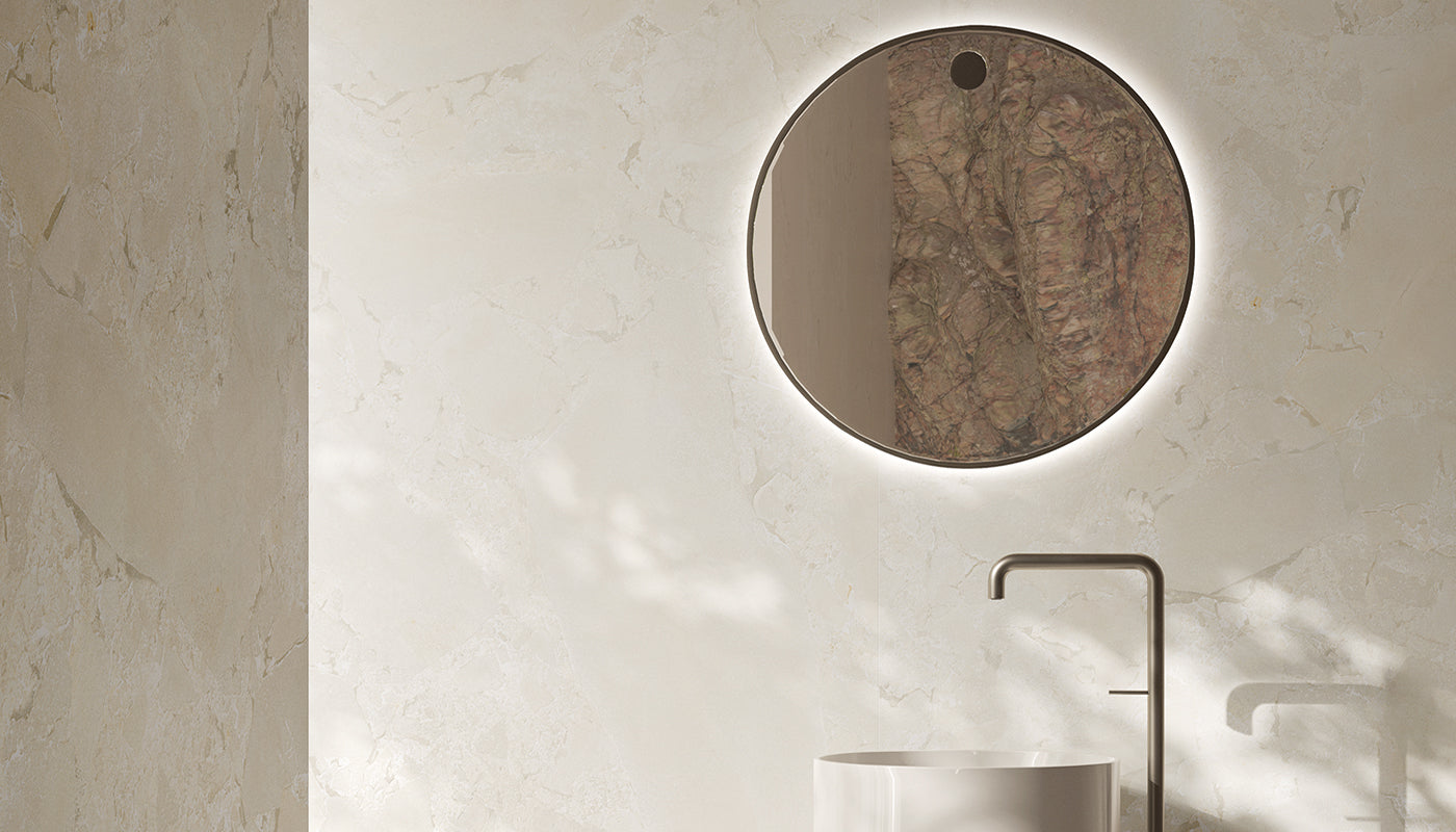 Unique Intensity White porcelain field tile by Emil, tecnica finish, 23 5/8"x47 1/4"x9-mm size. Premium Italian porcelain for floors and walls.