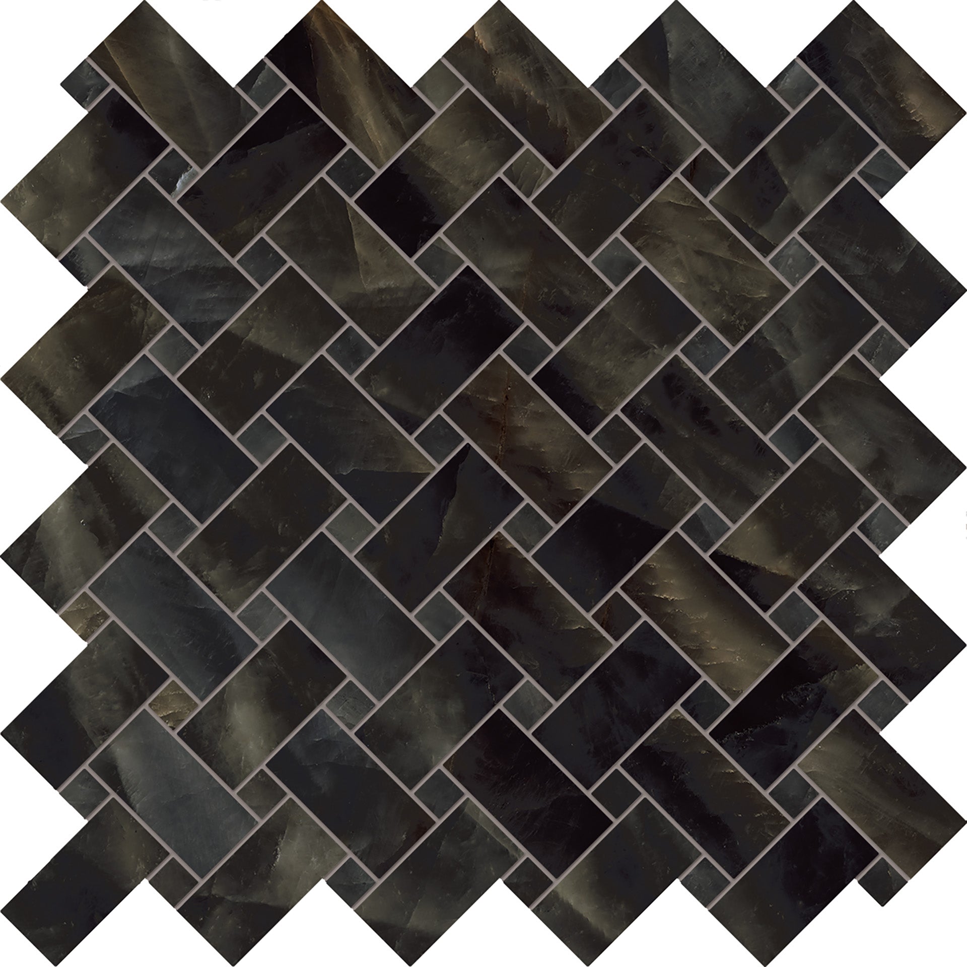 Tele di Marmo Crystal Vitrum Black porcelain mosaic tile by Emil, silktech finish, 11 13/16"x11 13/16"x9-mm size. Premium Italian porcelain for floors and walls.