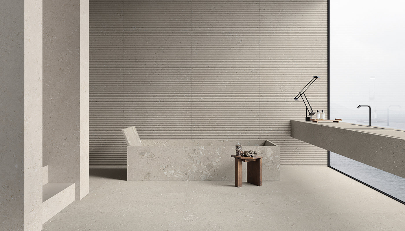 GemmaStone Basalto porcelain field tile by Emil, silktech finish, 23 5/8"x47 1/4"x9-mm size. Premium Italian porcelain for floors and walls.