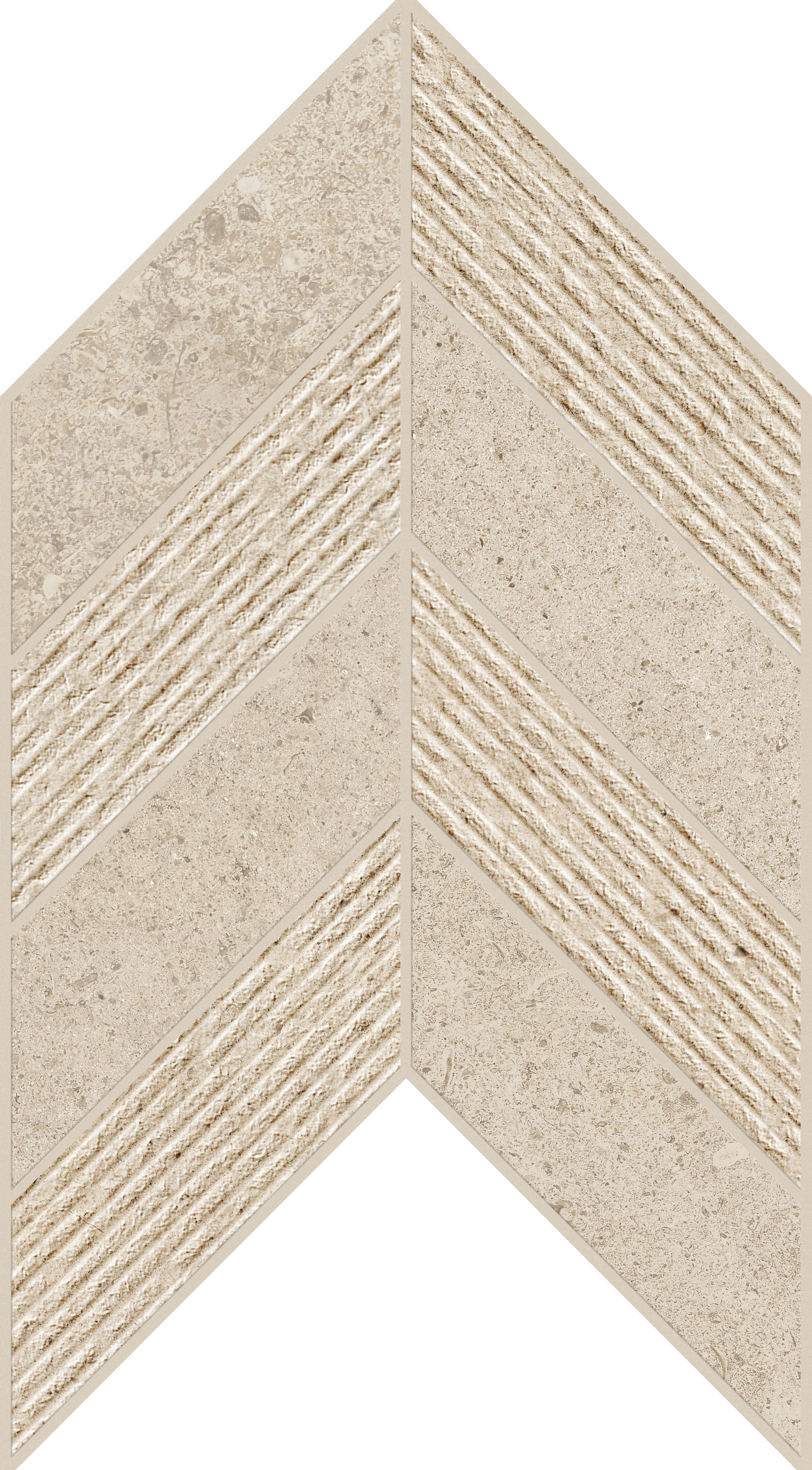 Mood Sand porcelain mosaic, top-down product view, 7 7/16"×10"×11/32" size. Premium porcelain for floors and walls.