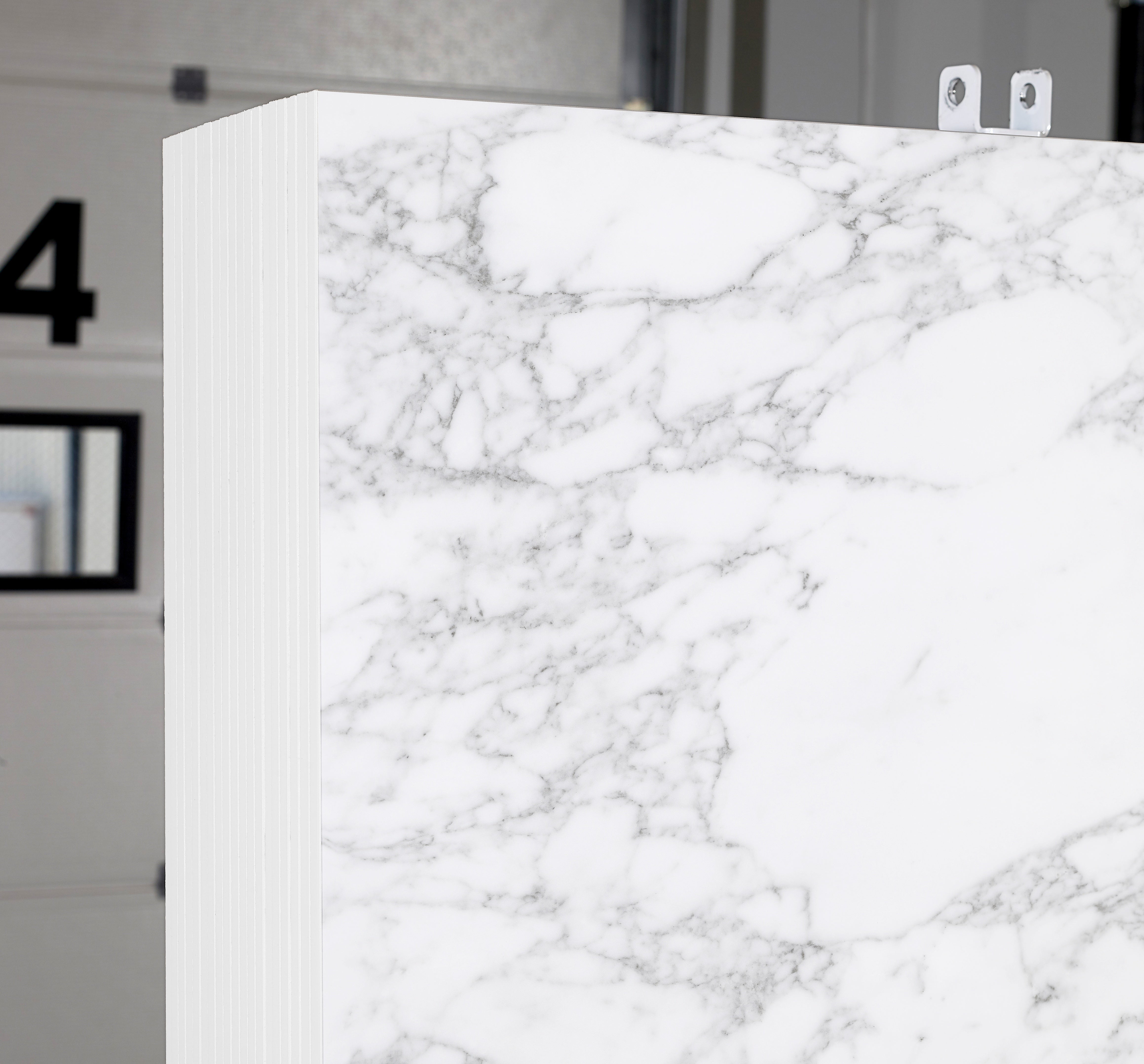 Majesto Arabescato Vagli sintered stone slabs by Anatolia, top-down product view, 64"×127"×15/32" size. Turkish sintered stone for floors and walls.