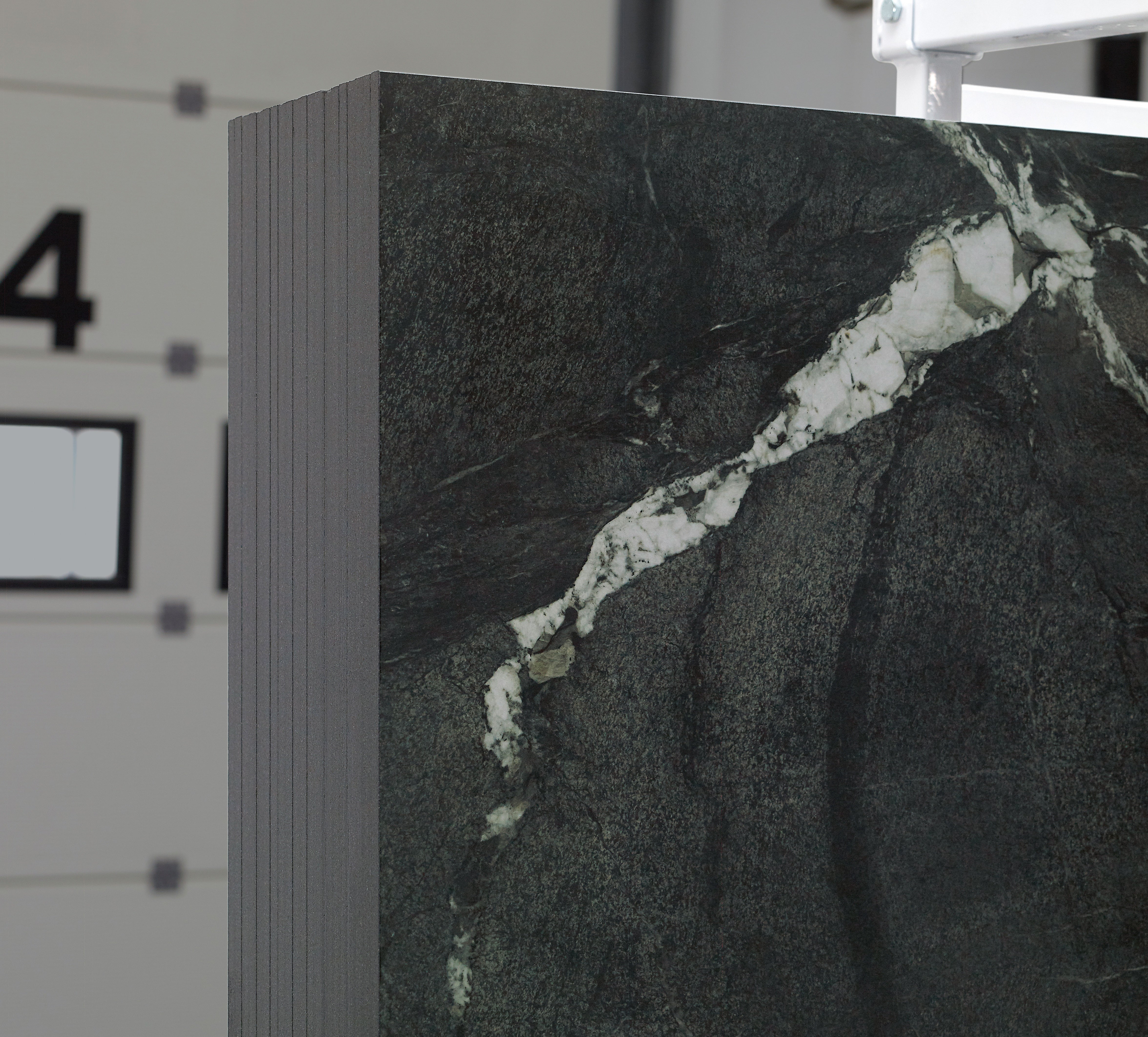 Majesto Verdi Alpi sintered stone slabs by Anatolia, top-down product view, 64"×127"×15/32" size. Turkish sintered stone for floors and walls.