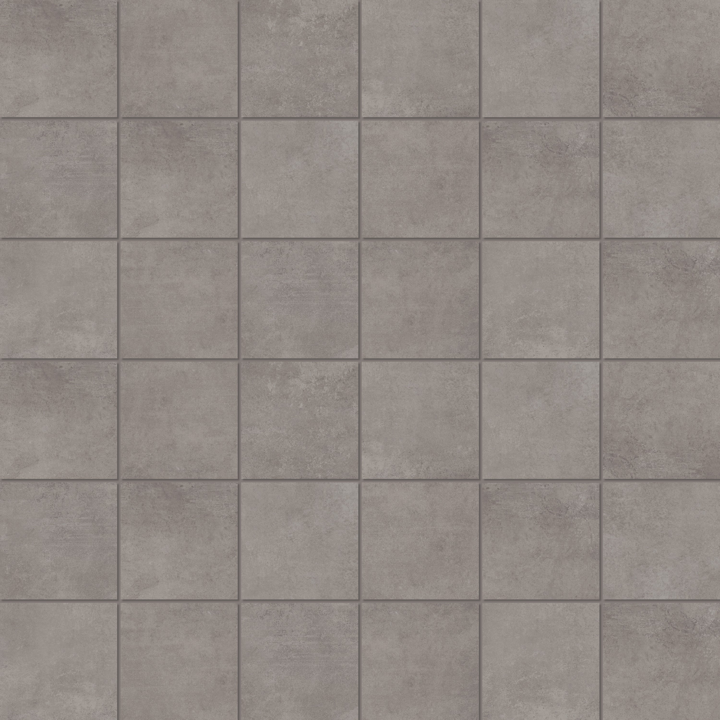 PORTLAND Ash porcelain mosaic, top-down product view, 12"×12"×5/16" size. Premium porcelain for floors and walls.