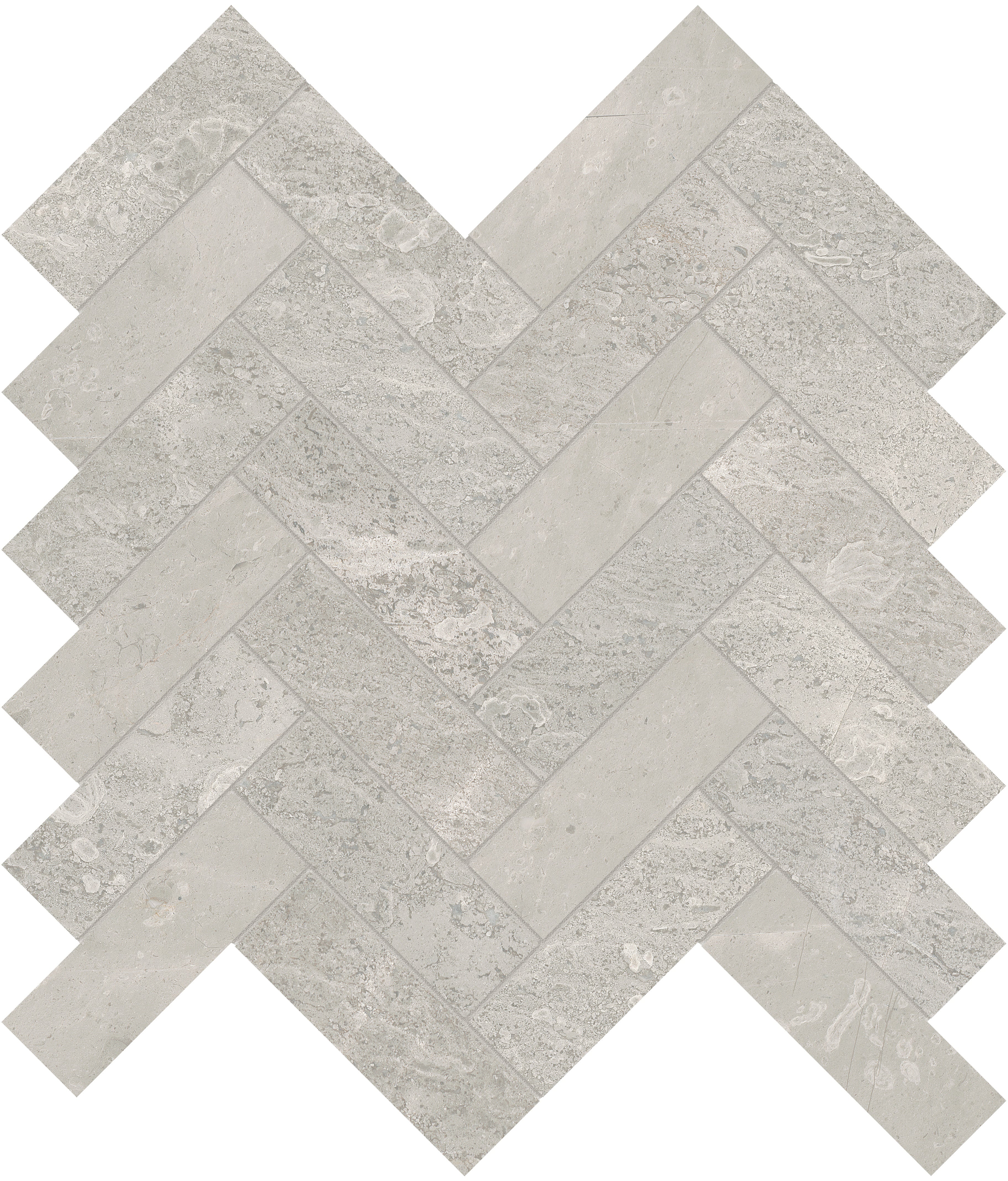 Anciano Grigio marble mosaic by Anatolia, top-down product view, 11 1/4"×11 13/32"×3/8" size. Turkish marble for floors and walls.