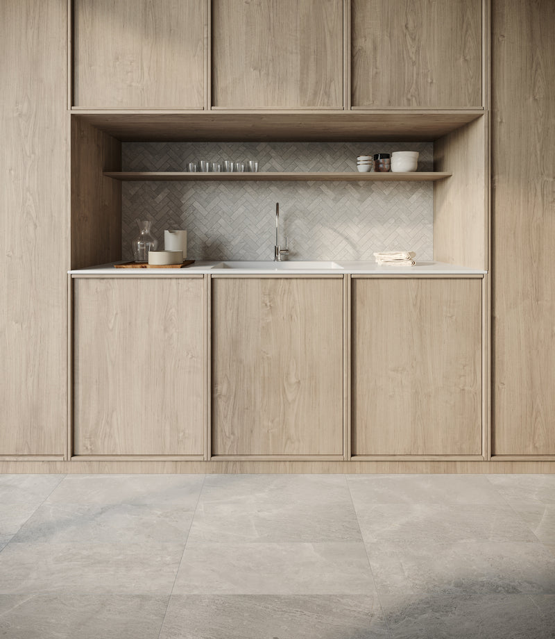 Anatolia Anciano Grigio honed marble tile in a room setting — available at Surface Group lifestyle image