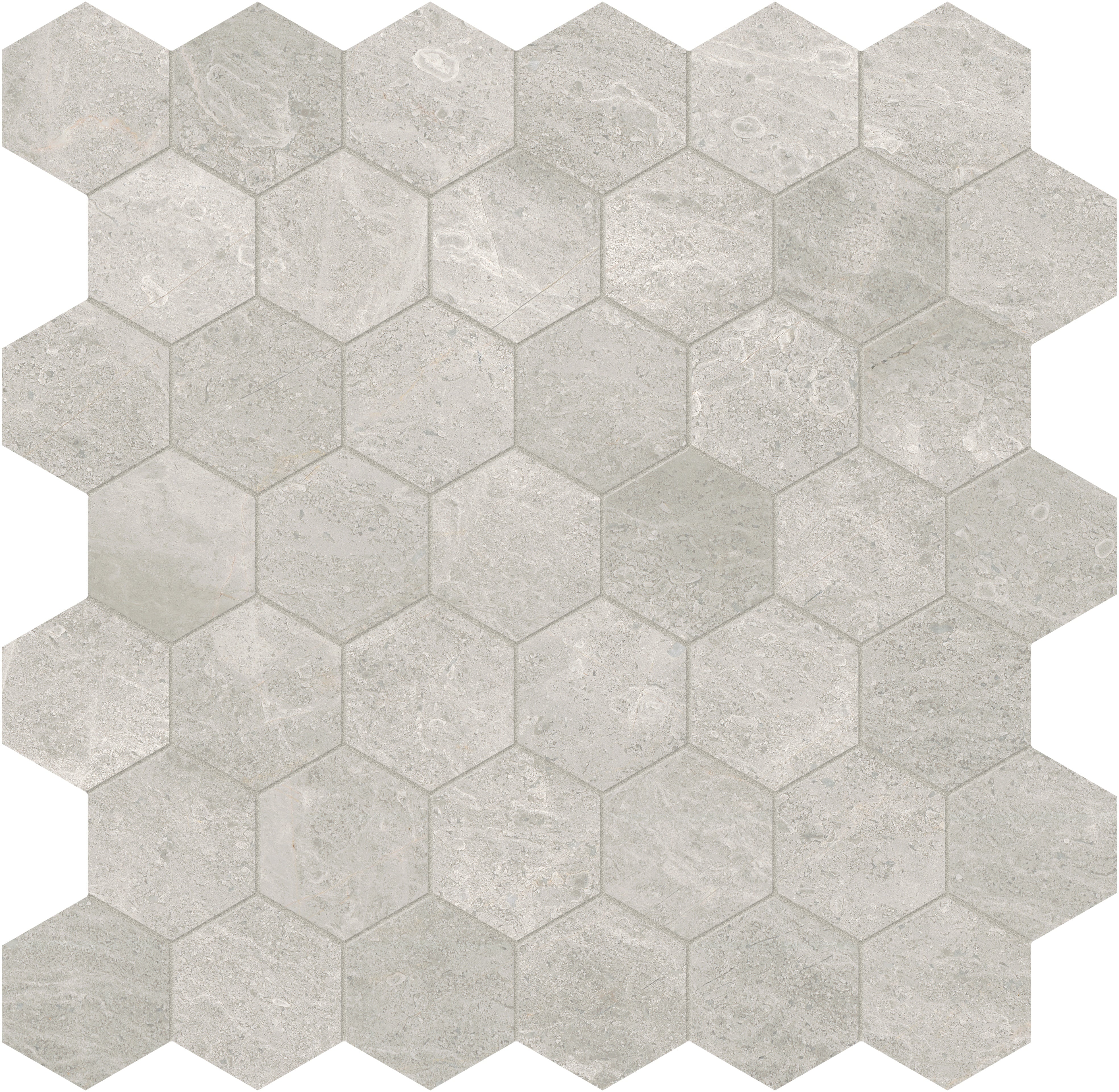 Anciano Grigio marble mosaic by Anatolia, top-down product view, 11 7/8"×12"×3/8" size. Turkish marble for floors and walls.