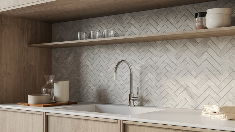 Anatolia Anciano Grigio honed marble tile in a room setting — available at Surface Group lifestyle image