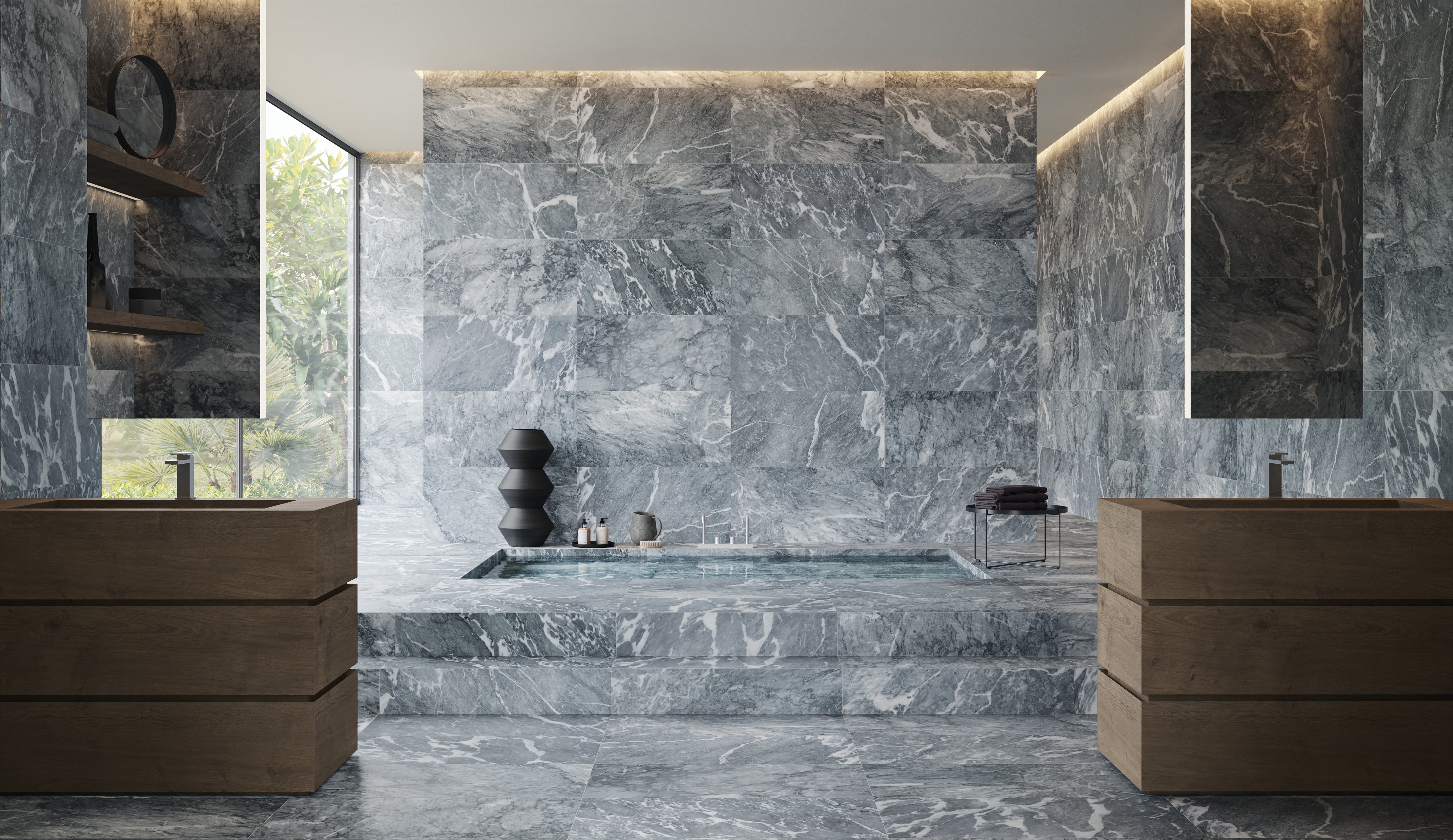 Aqua Intenso field tile by Anatolia Tile, lifestyle installation view 1, 18"×36" size. Premium porcelain for floors and walls.
