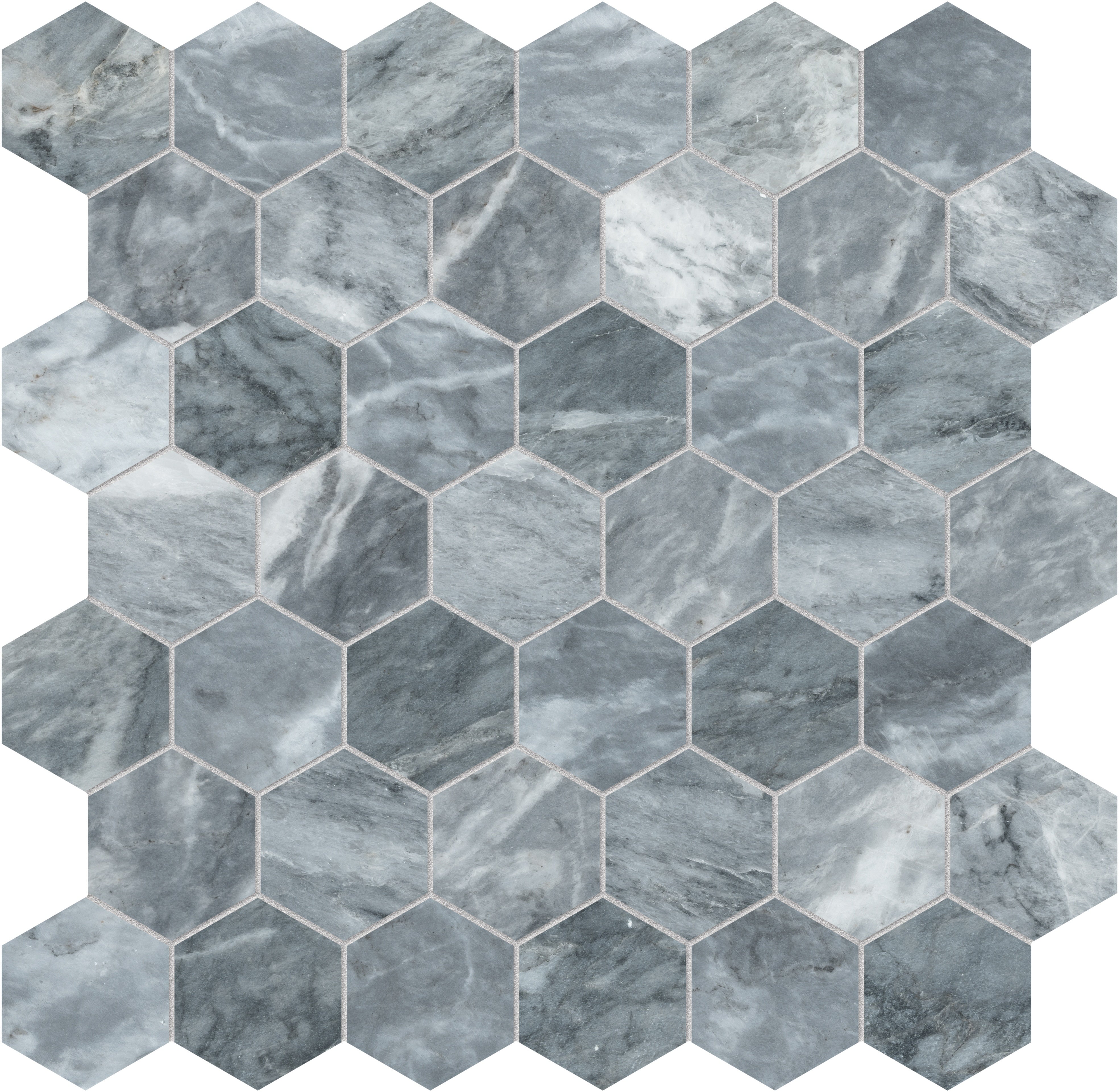 Aqua Intenso marble mosaic by Anatolia, top-down product view, 11 7/8"×12"×3/8" size. Turkish marble for floors and walls.