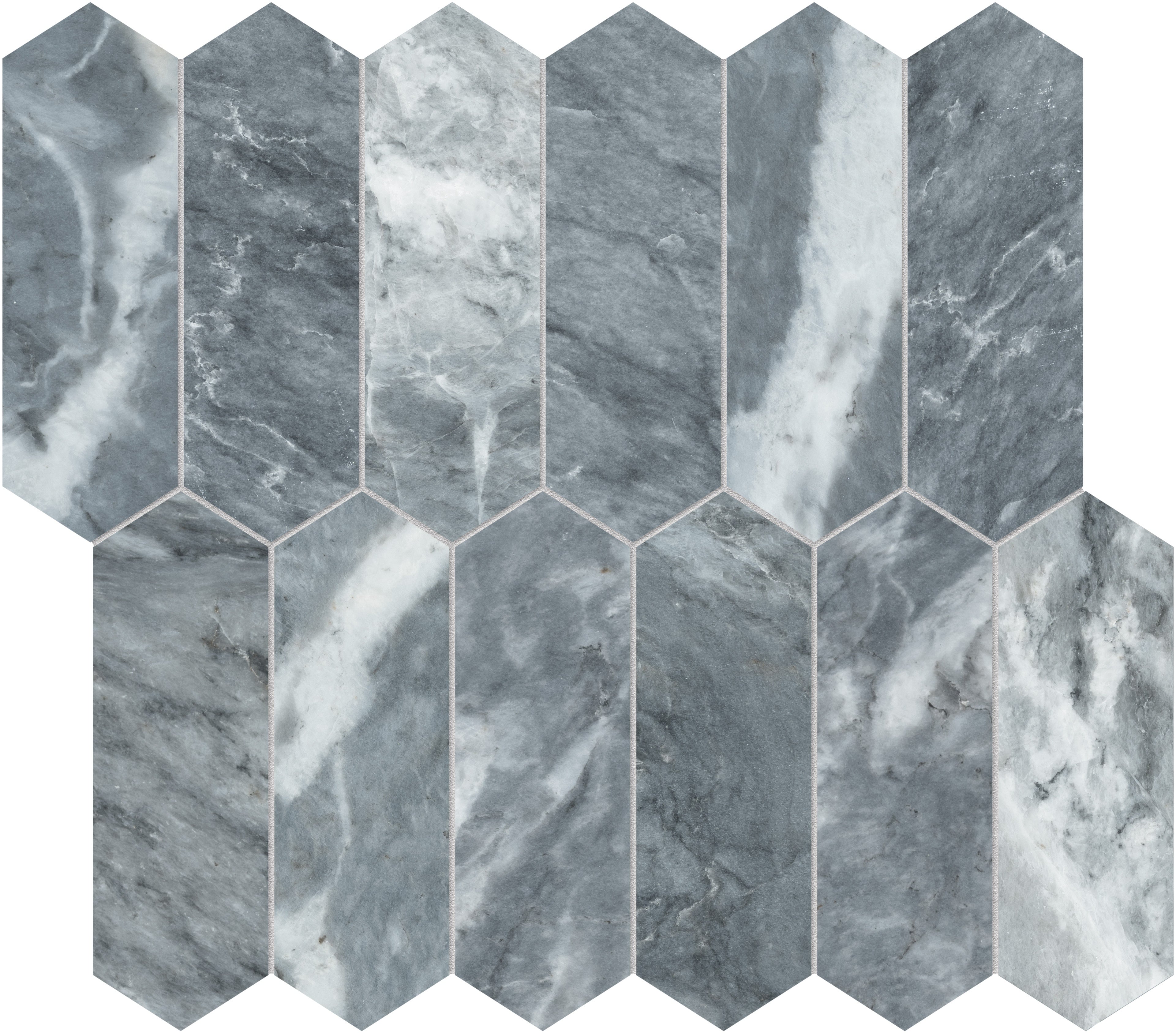 Aqua Intenso marble mosaic by Anatolia, top-down product view, 10 5/8"×11 13/16"×3/8" size. Turkish marble for floors and walls.