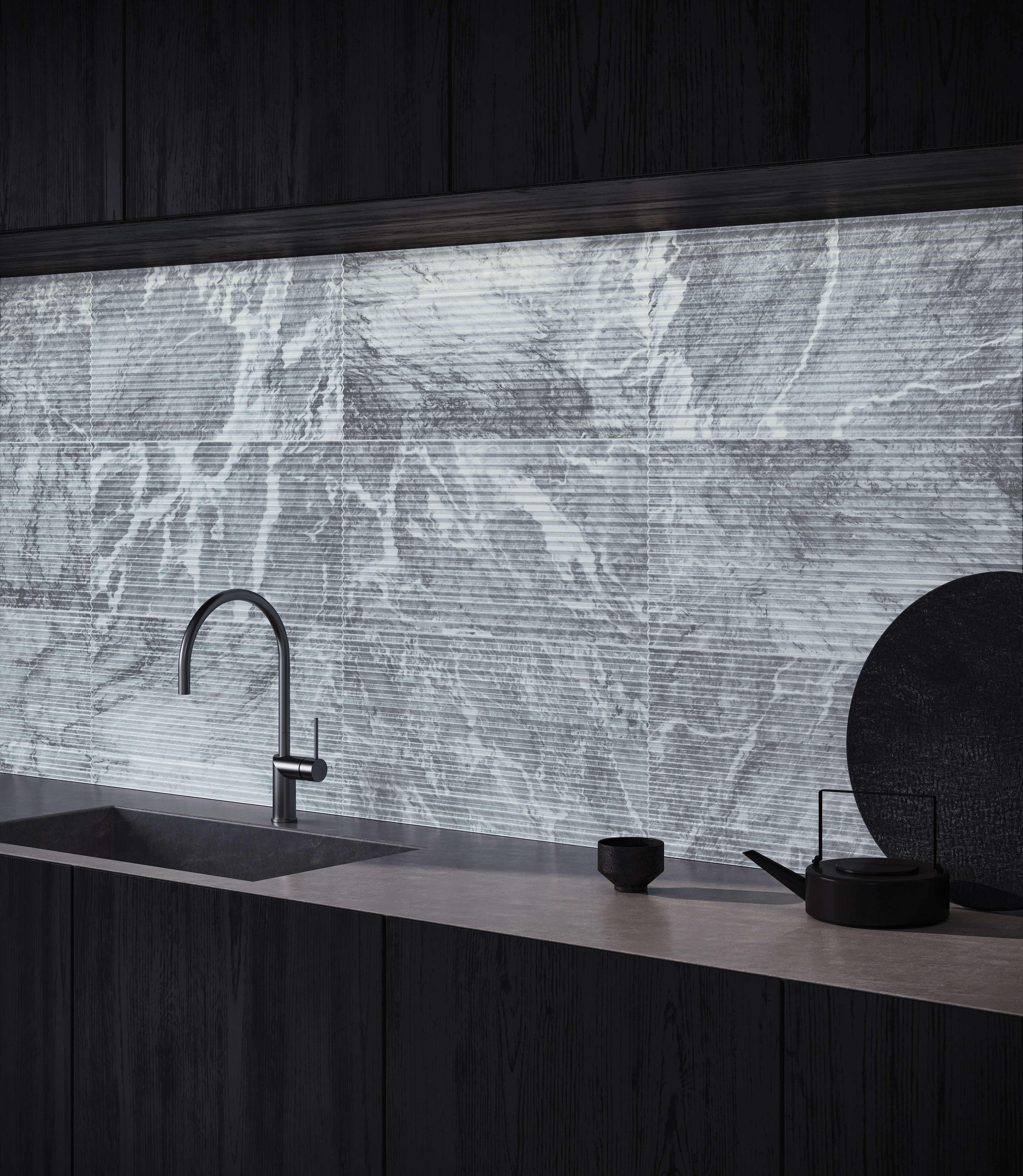 Aqua Intenso marble trim by Anatolia, top-down product view, 1 1/4"×12"×7/8" size. Turkish marble for floors and walls.
