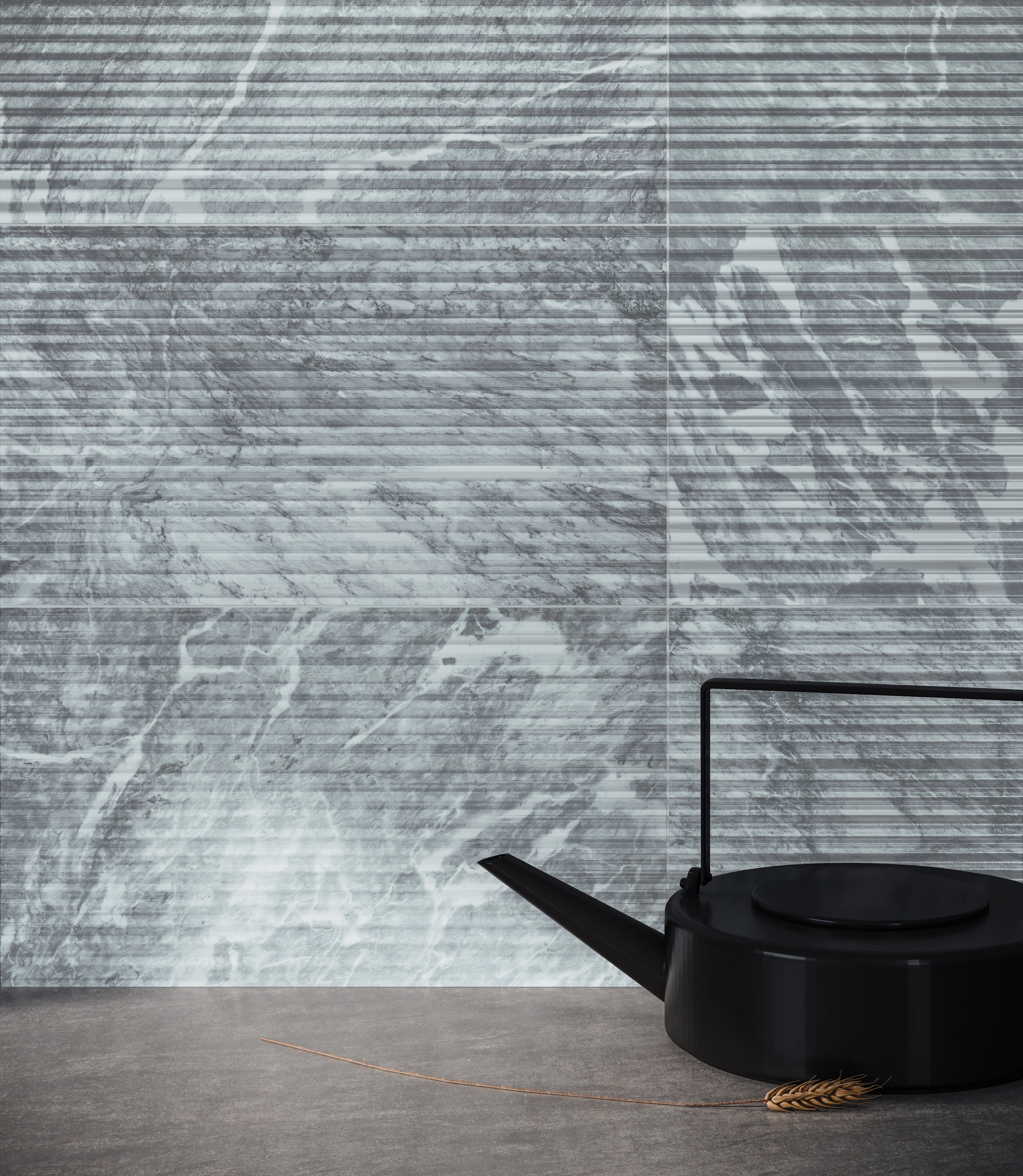 Aqua Intenso marble trim by Anatolia, top-down product view, 1 1/4"×12"×7/8" size. Turkish marble for floors and walls.