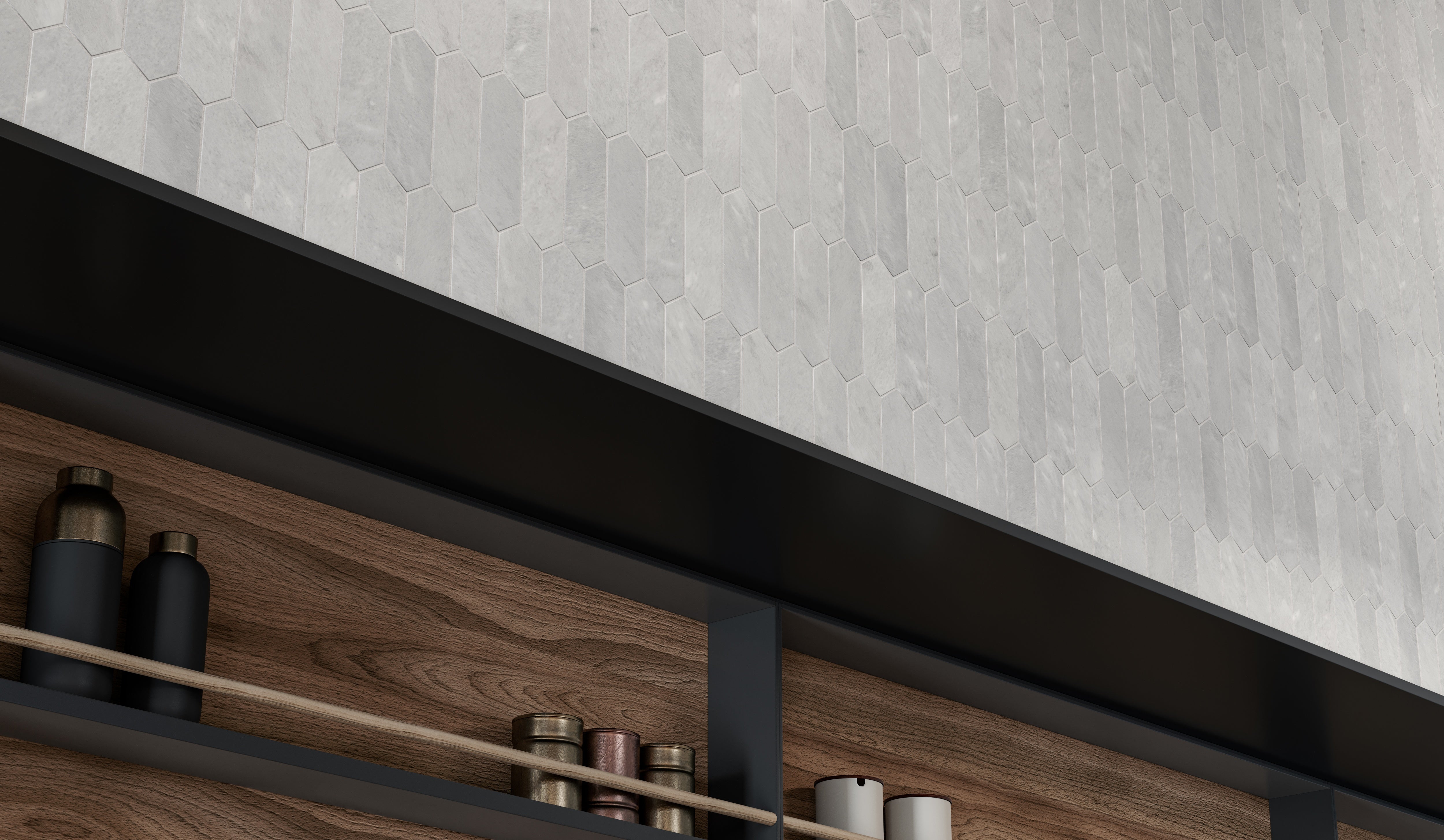 Aura Fresca marble trim by Anatolia, top-down product view, 1/2"×12"×5/8" size. Turkish marble for floors and walls.