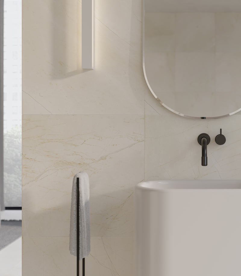 Anatolia Avorio Crema honed marble tile in a room setting — available at Surface Group lifestyle image